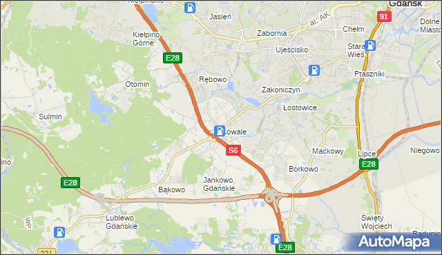 mapa Kowale gmina Kolbudy, Kowale gmina Kolbudy na mapie Targeo