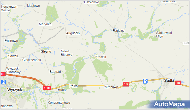 mapa Kraczki gmina Sadki, Kraczki gmina Sadki na mapie Targeo