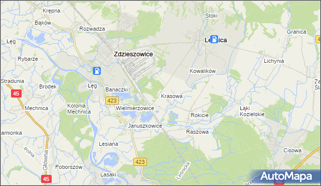 mapa Krasowa gmina Leśnica, Krasowa gmina Leśnica na mapie Targeo