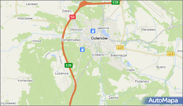 mapa Krzewno gmina Goleniów, Krzewno gmina Goleniów na mapie Targeo