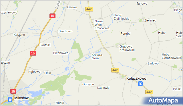 mapa Krzywa Góra gmina Kołaczkowo, Krzywa Góra gmina Kołaczkowo na mapie Targeo