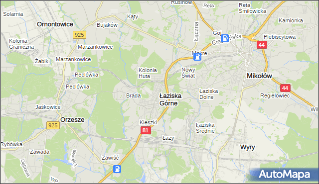 mapa Łaziska Górne, Łaziska Górne na mapie Targeo