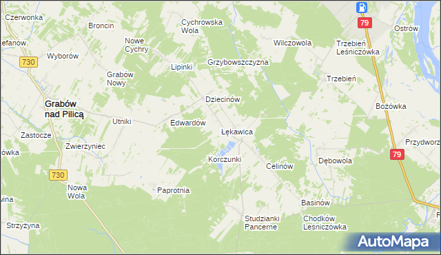 mapa Łękawica gmina Grabów nad Pilicą, Łękawica gmina Grabów nad Pilicą na mapie Targeo