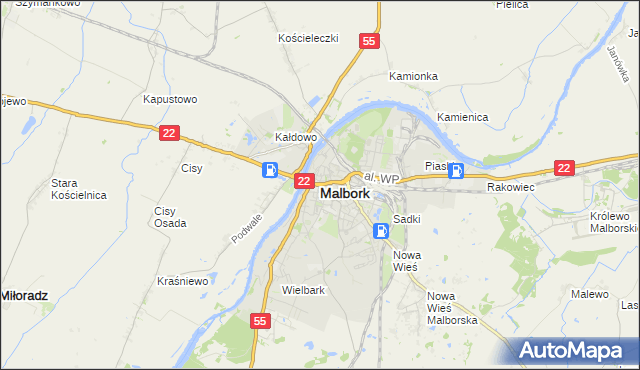mapa Malborka, Malbork na mapie Targeo