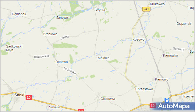 mapa Małocin gmina Nakło nad Notecią, Małocin gmina Nakło nad Notecią na mapie Targeo