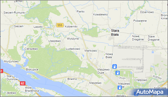 mapa Mańkowo gmina Stara Biała, Mańkowo gmina Stara Biała na mapie Targeo