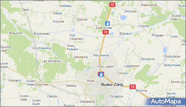 mapa Mikułowice gmina Busko-Zdrój, Mikułowice gmina Busko-Zdrój na mapie Targeo