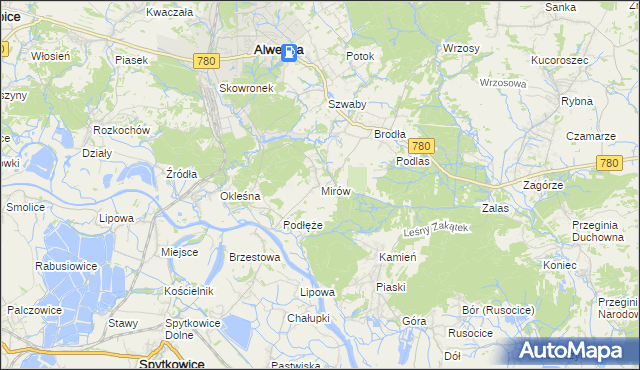 mapa Mirów gmina Alwernia, Mirów gmina Alwernia na mapie Targeo