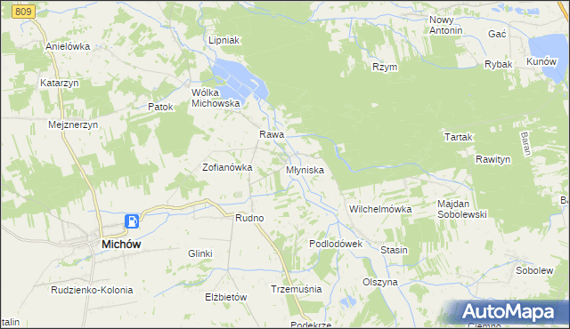 mapa Młyniska gmina Michów, Młyniska gmina Michów na mapie Targeo