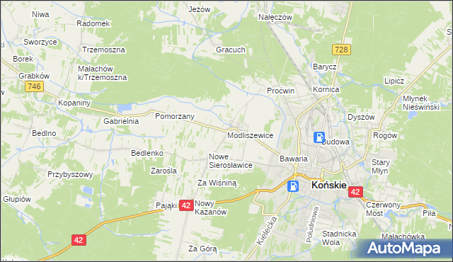mapa Modliszewice, Modliszewice na mapie Targeo