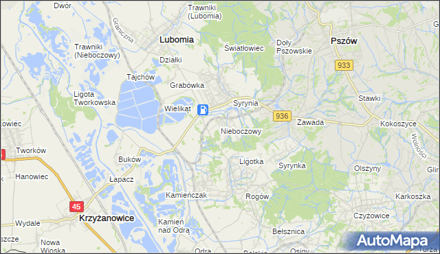 mapa Nieboczowy, Nieboczowy na mapie Targeo