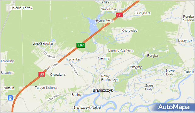 mapa Niemiry gmina Brańszczyk, Niemiry gmina Brańszczyk na mapie Targeo