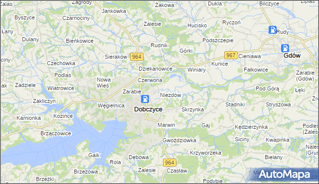 mapa Niezdów gmina Dobczyce, Niezdów gmina Dobczyce na mapie Targeo