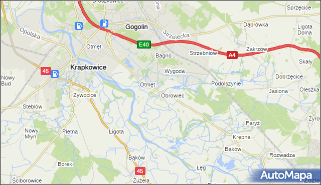 mapa Obrowiec gmina Gogolin, Obrowiec gmina Gogolin na mapie Targeo