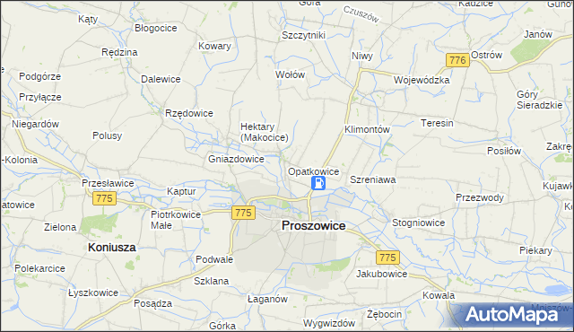 mapa Opatkowice gmina Proszowice, Opatkowice gmina Proszowice na mapie Targeo