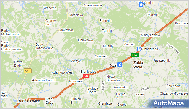 mapa Osowiec gmina Żabia Wola, Osowiec gmina Żabia Wola na mapie Targeo