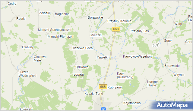 mapa Pawełki gmina Jedwabne, Pawełki gmina Jedwabne na mapie Targeo