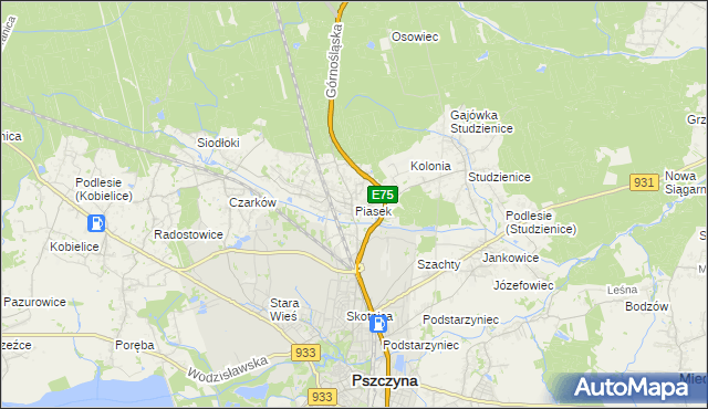 mapa Piasek gmina Pszczyna, Piasek gmina Pszczyna na mapie Targeo