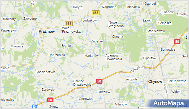 mapa Pieczyska gmina Chynów, Pieczyska gmina Chynów na mapie Targeo