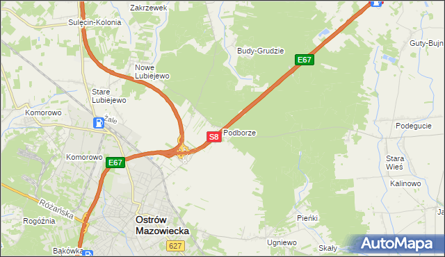 mapa Podborze gmina Ostrów Mazowiecka, Podborze gmina Ostrów Mazowiecka na mapie Targeo