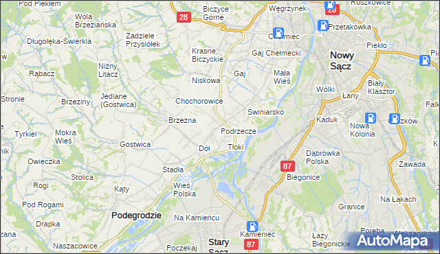 mapa Podrzecze gmina Podegrodzie, Podrzecze gmina Podegrodzie na mapie Targeo