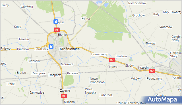 mapa Pomarzany gmina Krośniewice, Pomarzany gmina Krośniewice na mapie Targeo