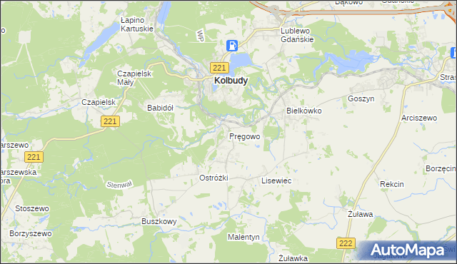 mapa Pręgowo gmina Kolbudy, Pręgowo gmina Kolbudy na mapie Targeo