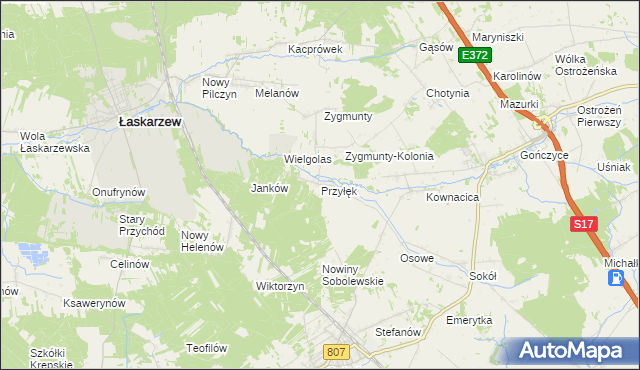 mapa Przyłęk gmina Sobolew, Przyłęk gmina Sobolew na mapie Targeo