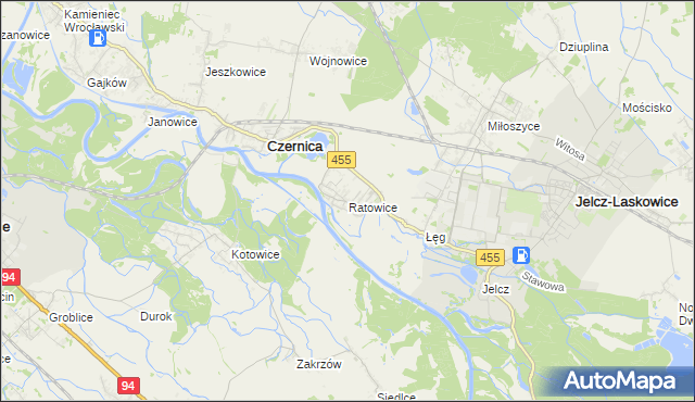 mapa Ratowice gmina Czernica, Ratowice gmina Czernica na mapie Targeo