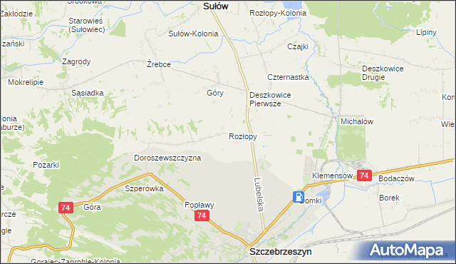 mapa Rozłopy, Rozłopy na mapie Targeo
