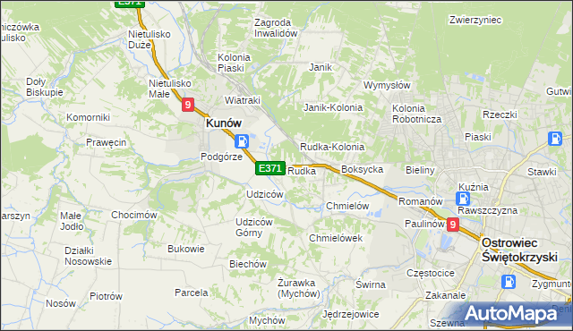 mapa Rudka gmina Kunów, Rudka gmina Kunów na mapie Targeo