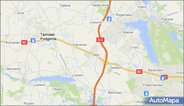 mapa Sady gmina Tarnowo Podgórne, Sady gmina Tarnowo Podgórne na mapie Targeo