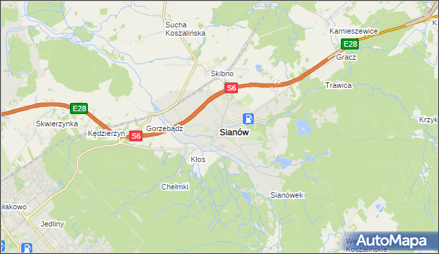 mapa Sianów, Sianów na mapie Targeo