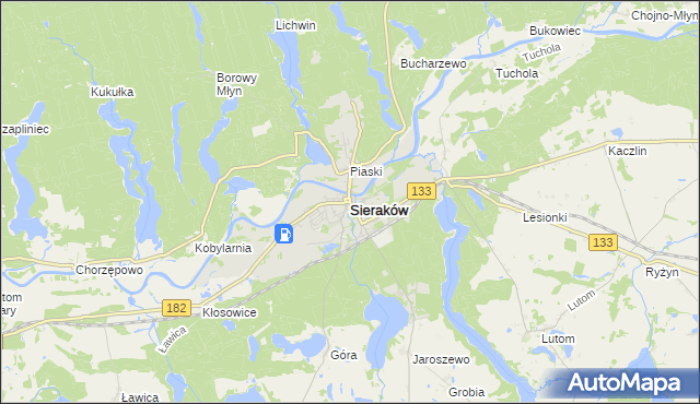 mapa Sieraków powiat międzychodzki, Sieraków powiat międzychodzki na mapie Targeo