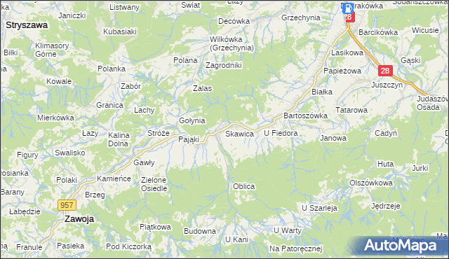 mapa Skawica, Skawica na mapie Targeo