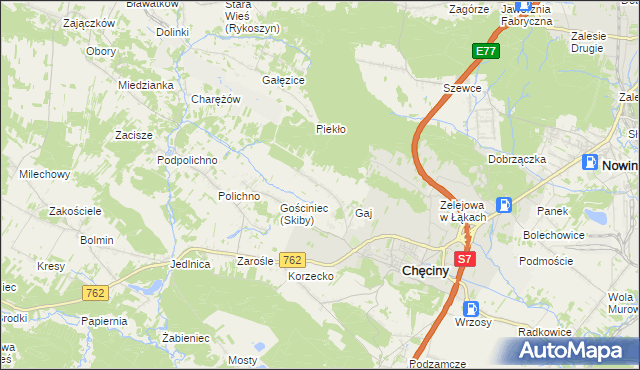 mapa Skiby gmina Chęciny, Skiby gmina Chęciny na mapie Targeo