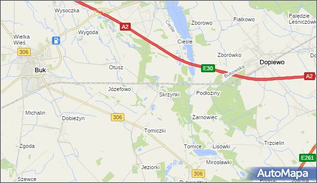 mapa Skrzynki gmina Stęszew, Skrzynki gmina Stęszew na mapie Targeo