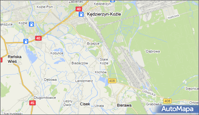 mapa Stare Koźle, Stare Koźle na mapie Targeo