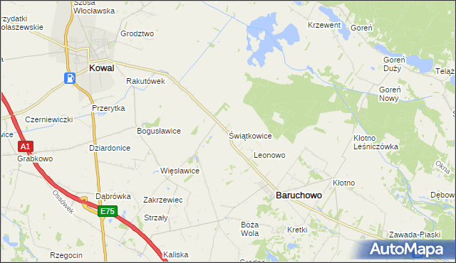 mapa Świątkowice gmina Baruchowo, Świątkowice gmina Baruchowo na mapie Targeo