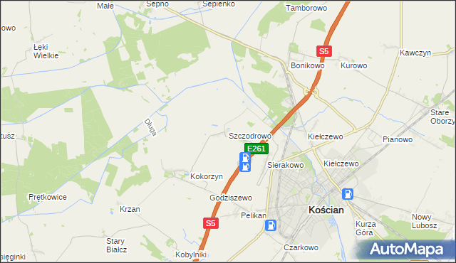 mapa Szczodrowo gmina Kościan, Szczodrowo gmina Kościan na mapie Targeo