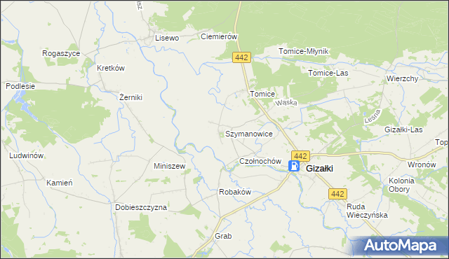 mapa Szymanowice gmina Gizałki, Szymanowice gmina Gizałki na mapie Targeo