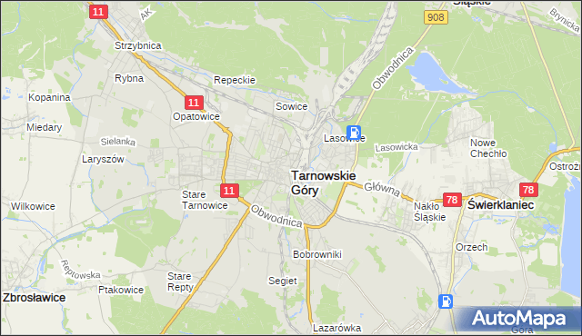 mapa Tarnowskie Góry, Tarnowskie Góry na mapie Targeo