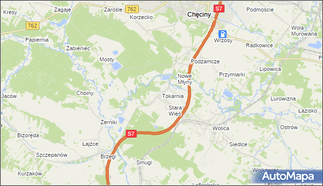 mapa Tokarnia gmina Chęciny, Tokarnia gmina Chęciny na mapie Targeo