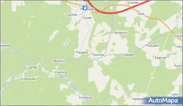 mapa Toporów gmina Łagów, Toporów gmina Łagów na mapie Targeo
