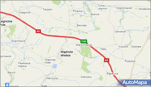 mapa Wierzchowice gmina Wądroże Wielkie, Wierzchowice gmina Wądroże Wielkie na mapie Targeo