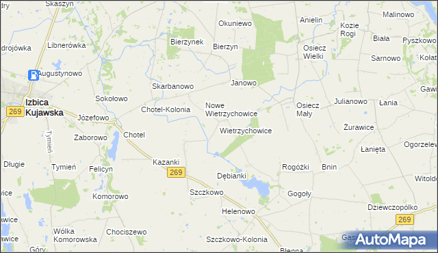 mapa Wietrzychowice gmina Izbica Kujawska, Wietrzychowice gmina Izbica Kujawska na mapie Targeo