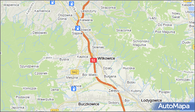 mapa Wilkowice powiat bielski, Wilkowice powiat bielski na mapie Targeo