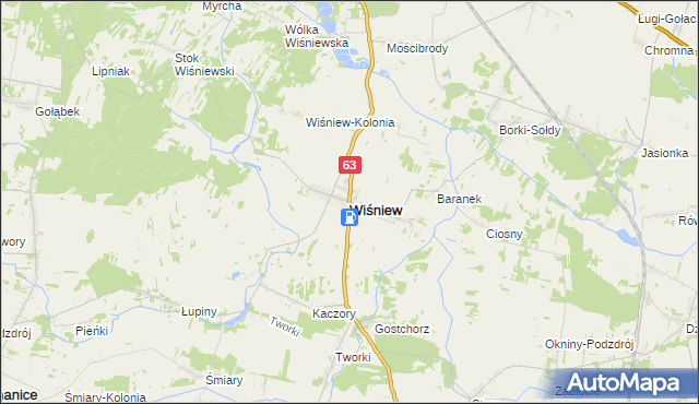 mapa Wiśniew powiat siedlecki, Wiśniew powiat siedlecki na mapie Targeo