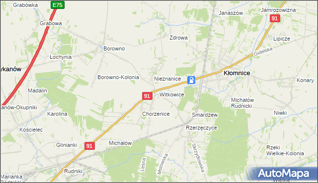 mapa Witkowice gmina Kłomnice, Witkowice gmina Kłomnice na mapie Targeo