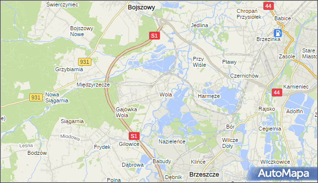 mapa Wola gmina Miedźna, Wola gmina Miedźna na mapie Targeo